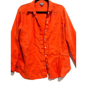 J Jill Love Linen Oversized Coral Button Down Blouse sz M Capsule Beachy Travel‎